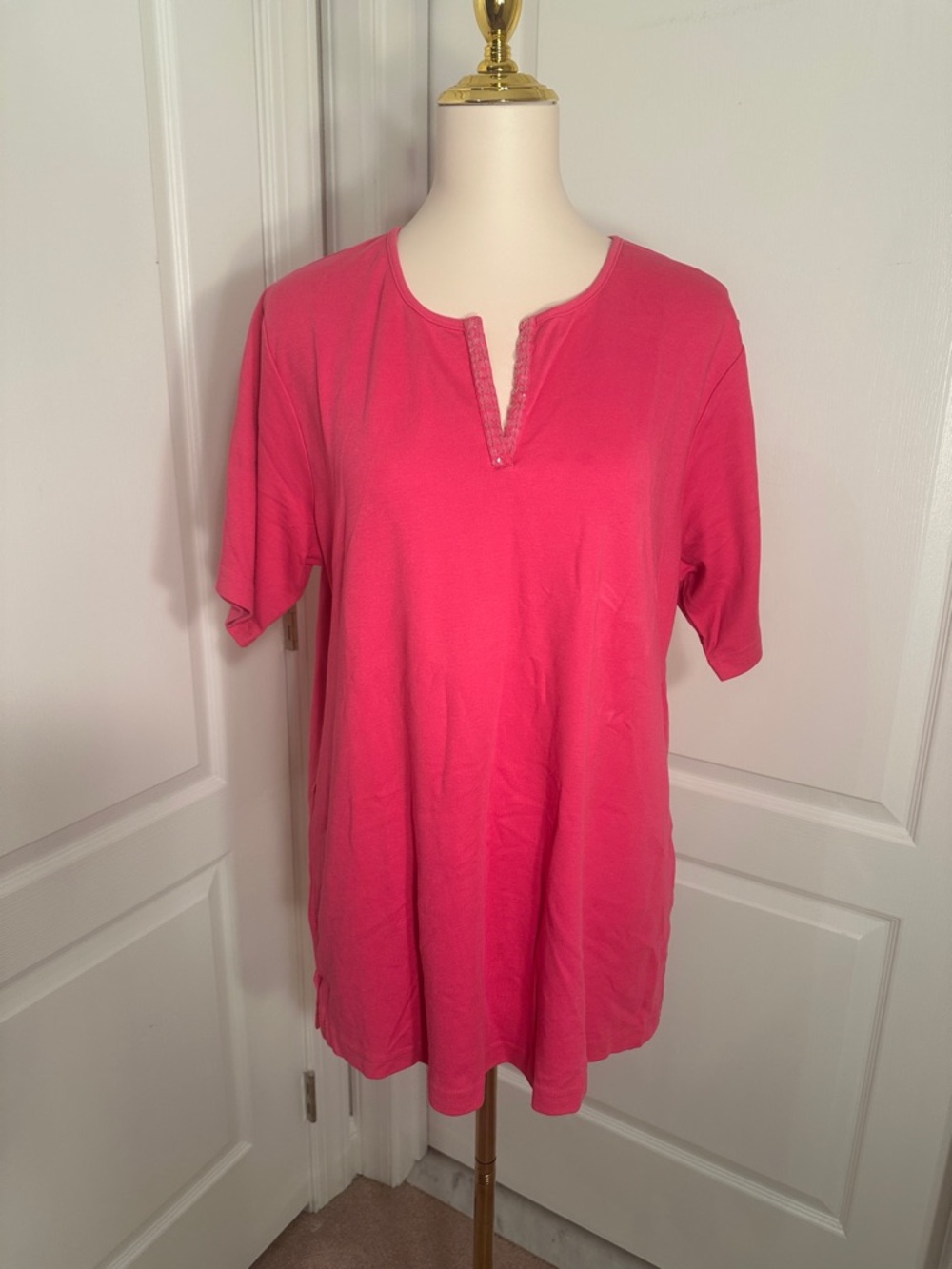 Quacker Factory Pink Short Sleeve Tunic Top Sz XL